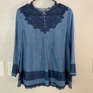Anthropologie Denim Lace Chambray Shirt